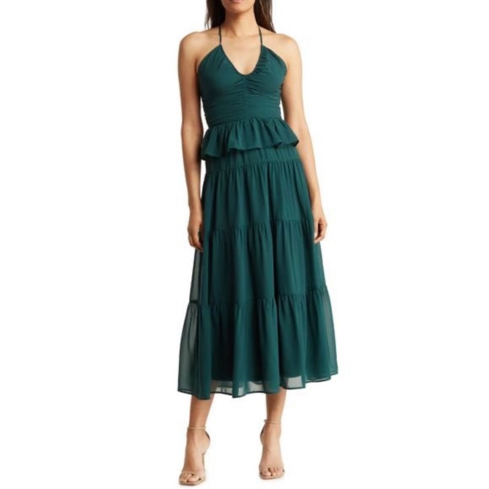 NSR Ruffle MIDI Dress Hunter Green Sz Small